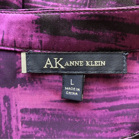 ANNE KLEIN 100% Silk Purple & Black Paint Brush Pattern Blouse – Women's Large - Picture 10 of 10